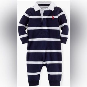 Ralph Lauren Baby Rugby Stripe Romper - French Navy - 3M